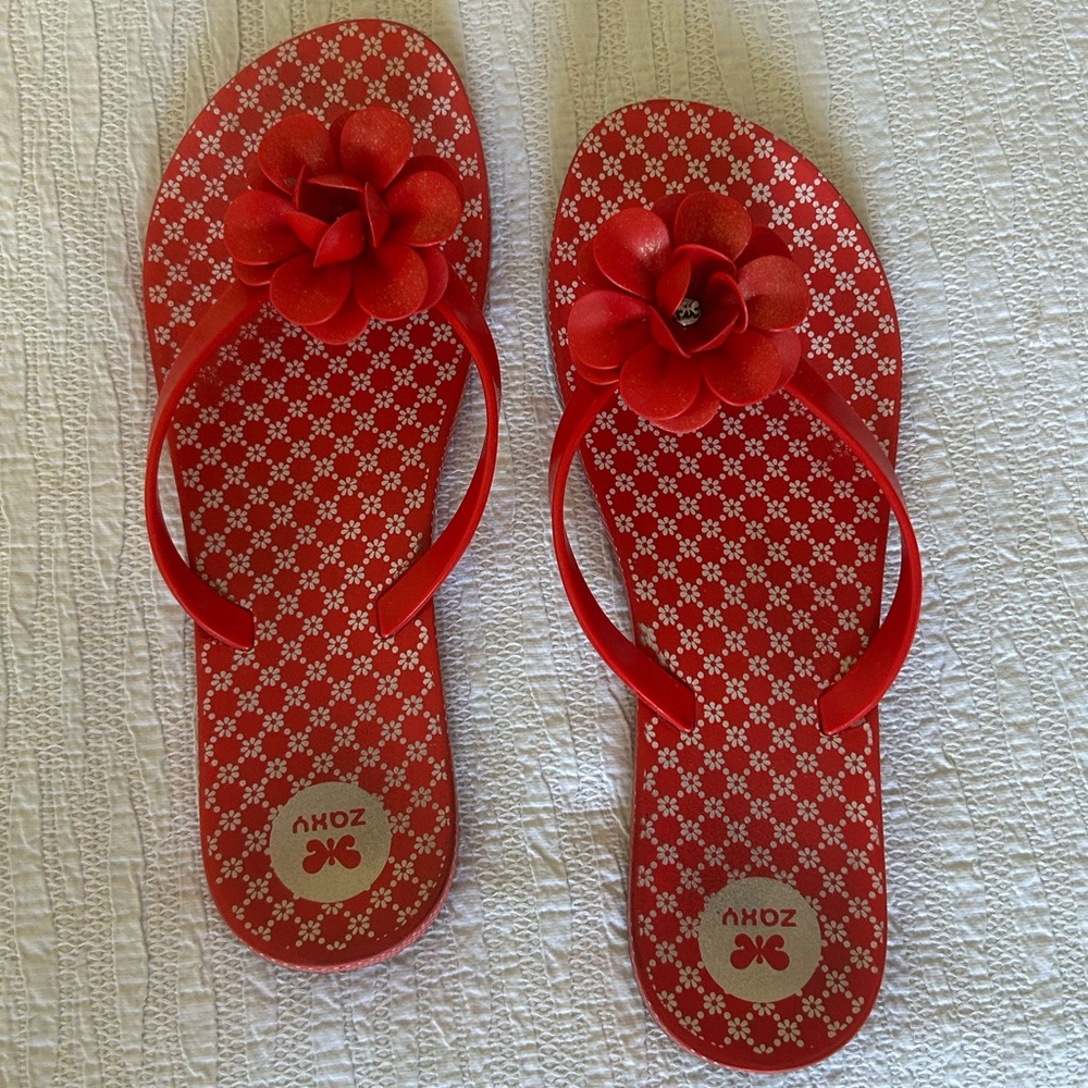 Zaxy Red Floral Flip Flops